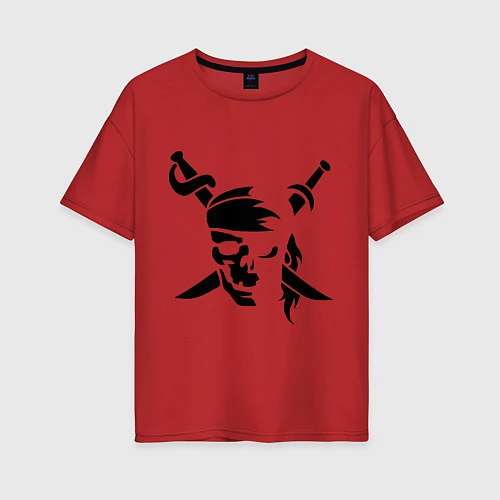 Женская футболка оверсайз Пиратский знак / Красный – фото 1