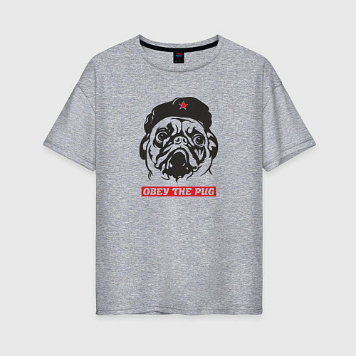 Женская футболка оверсайз Obey the pug / Меланж – фото 1