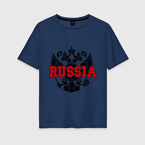 Женская футболка оверсайз Russia Coat / Тёмно-синий – фото 1