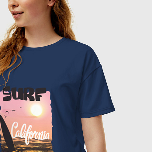 Женская футболка оверсайз Surf California / Тёмно-синий – фото 3