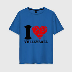 Футболка оверсайз женская I love volleyball - Я люблю волейбол цвета синий — фото 1