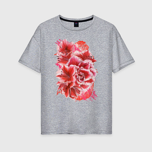 Женская футболка оверсайз Цветущие азалии / Меланж – фото 1