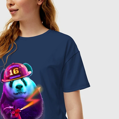 Женская футболка оверсайз Панда-пожарник / Тёмно-синий – фото 3