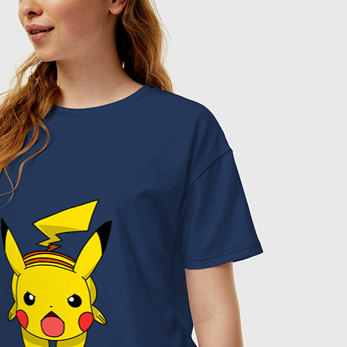 Женская футболка оверсайз Пикачу / Тёмно-синий – фото 3