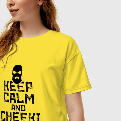 Женская футболка оверсайз Keep Calm & Cheeki Breeki / Желтый – фото 3