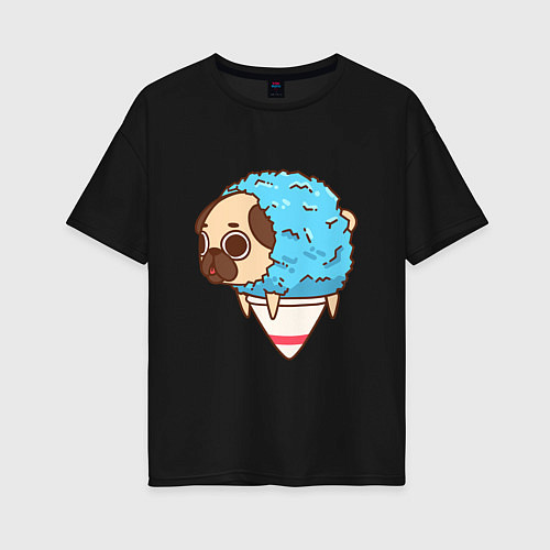Женская футболка оверсайз Мопс-мороженое / Черный – фото 1