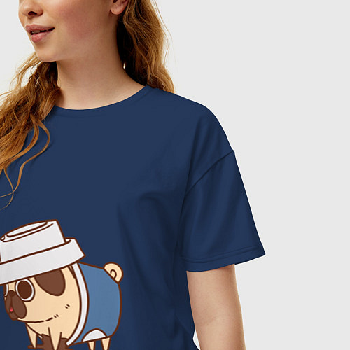 Женская футболка оверсайз Мопс-латте / Тёмно-синий – фото 3