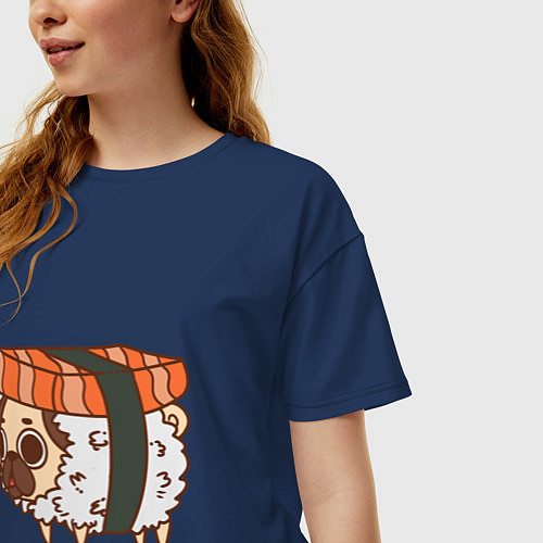 Женская футболка оверсайз Мопс-суши / Тёмно-синий – фото 3