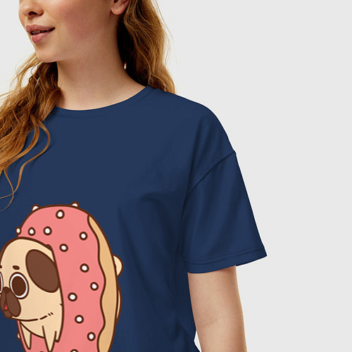 Женская футболка оверсайз Мопс-пончик / Тёмно-синий – фото 3