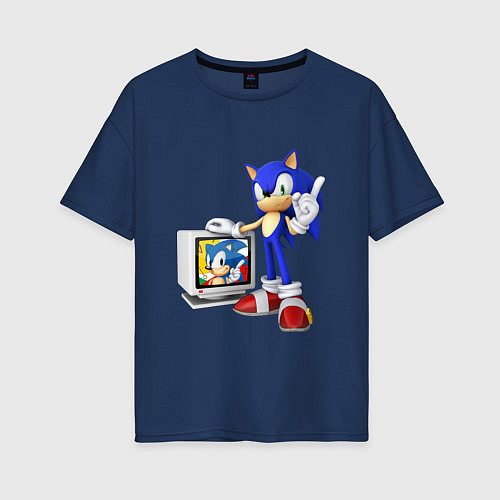 Женская футболка оверсайз Sonic TV / Тёмно-синий – фото 1