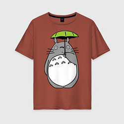 Футболка оверсайз женская Totoro с зонтом, цвет: кирпичный