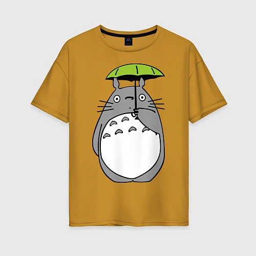 Женская футболка оверсайз Totoro с зонтом / Горчичный – фото 1