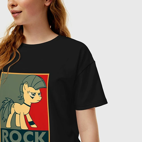 Женская футболка оверсайз Rock Pony / Черный – фото 3