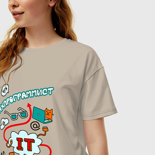 Женская футболка оверсайз Я ж программист / Миндальный – фото 3