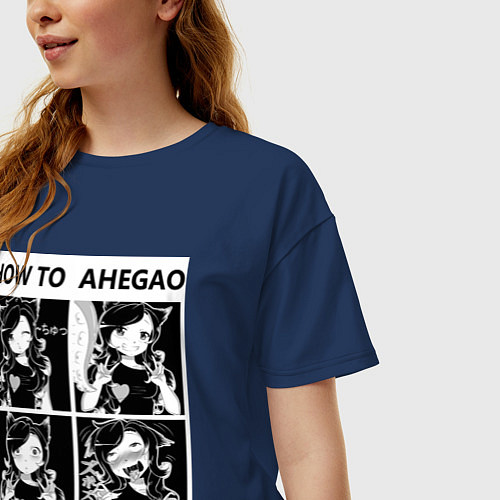 Женская футболка оверсайз How to Ahegao / Тёмно-синий – фото 3