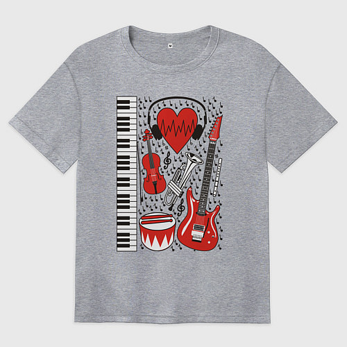 Женская футболка оверсайз Истинный меломан / Меланж – фото 1