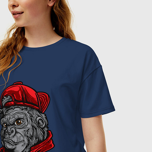 Женская футболка оверсайз Уличная горилла / Тёмно-синий – фото 3
