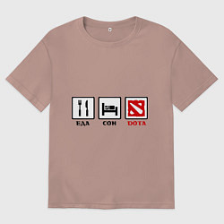 Футболка оверсайз женская Еда, сон и Dota, цвет: пыльно-розовый