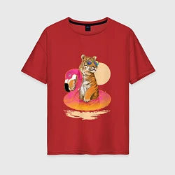 Женская футболка оверсайз Тигр на фламинго