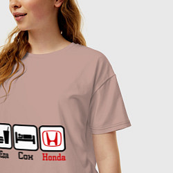 Футболка оверсайз женская Главное в жизни - еда, сон, honda, цвет: пыльно-розовый — фото 2