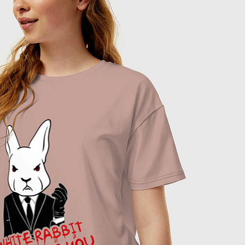 Женская футболка оверсайз Misfits: White rabbit / Пыльно-розовый – фото 3