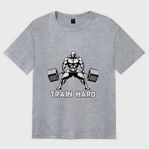 Женская футболка оверсайз Train hard тренируйся усердно / Меланж – фото 1