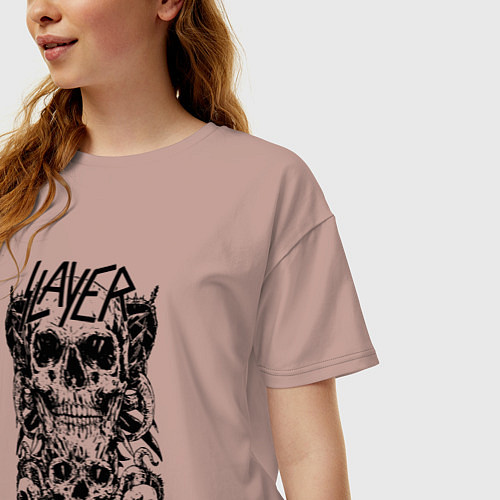 Женская футболка оверсайз Slayer Skulls / Пыльно-розовый – фото 3