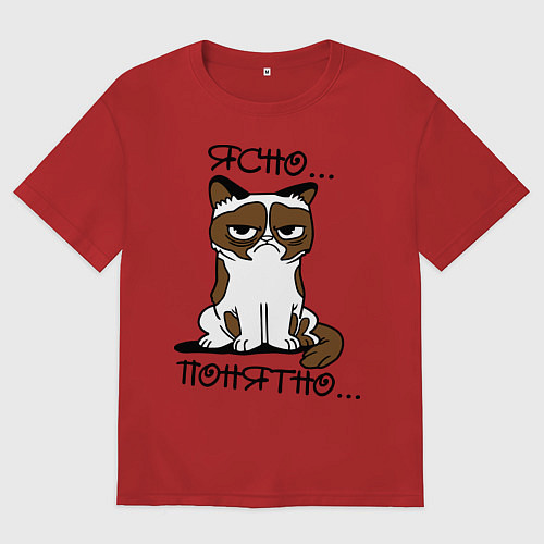 Женская футболка оверсайз Ясно, понятно (грустный кот) / Красный – фото 1