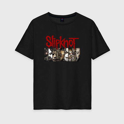 Женская футболка оверсайз Slipknot Faces / Черный – фото 1