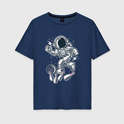 Футболка оверсайз женская Космонавт в боулинге, цвет: тёмно-синий