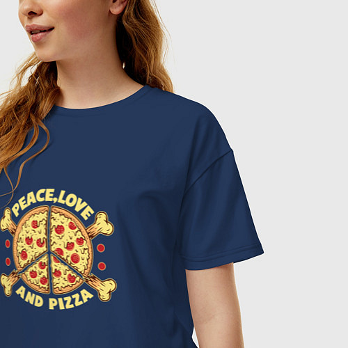 Женская футболка оверсайз Мир, Любовь и Пицца / Тёмно-синий – фото 3