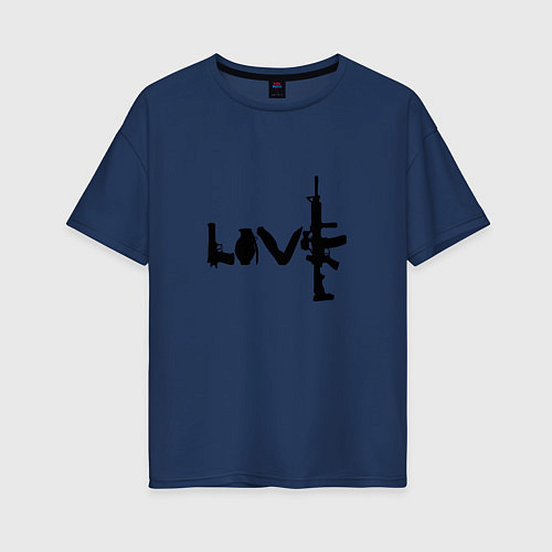 Женская футболка оверсайз LOVE WEAPON / Тёмно-синий – фото 1