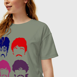 Футболка оверсайз женская The Beatles faces, цвет: авокадо — фото 2