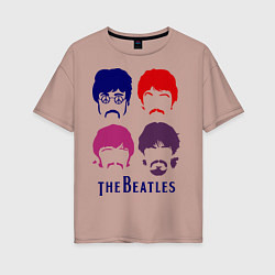 Футболка оверсайз женская The Beatles faces, цвет: пыльно-розовый