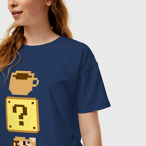 Женская футболка оверсайз Любитель кофе Марио / Тёмно-синий – фото 3