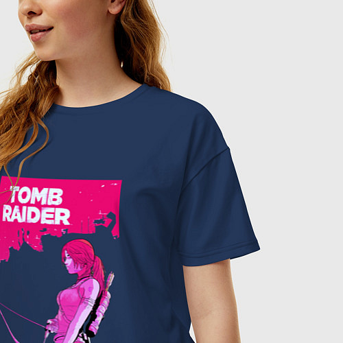 Женская футболка оверсайз Tomb Raider: Pink Style / Тёмно-синий – фото 3