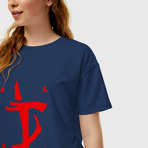 Женская футболка оверсайз MARK OF THE DOOM SLAYER / Тёмно-синий – фото 3