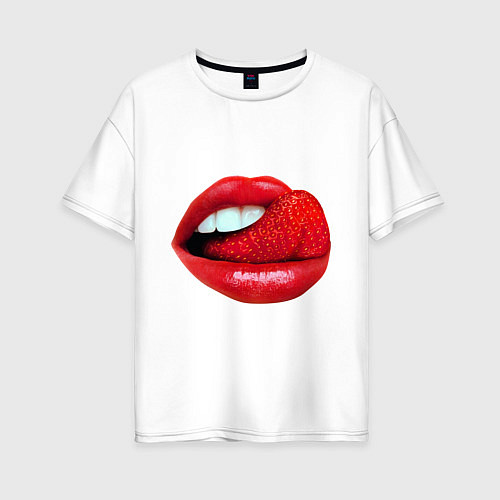 Женская футболка оверсайз Губы с клубникой / Белый – фото 1