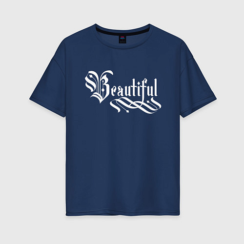 Женская футболка оверсайз Beautiful calligraphy / Тёмно-синий – фото 1
