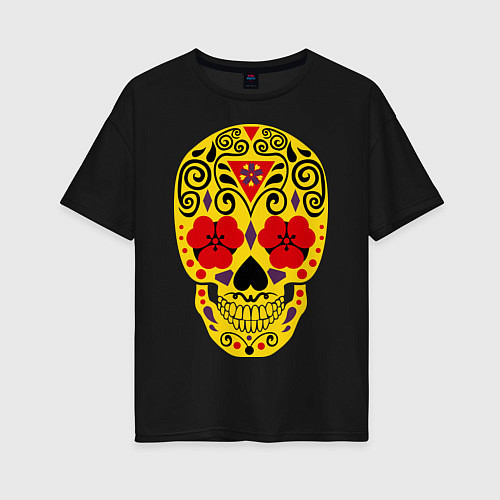 Женская футболка оверсайз Flower Skull / Черный – фото 1