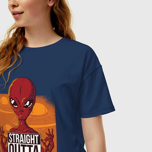 Женская футболка оверсайз Straight Outta Mars / Тёмно-синий – фото 3