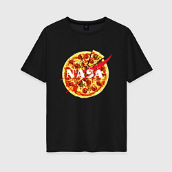 Футболка оверсайз женская NASA: Pizza, цвет: черный