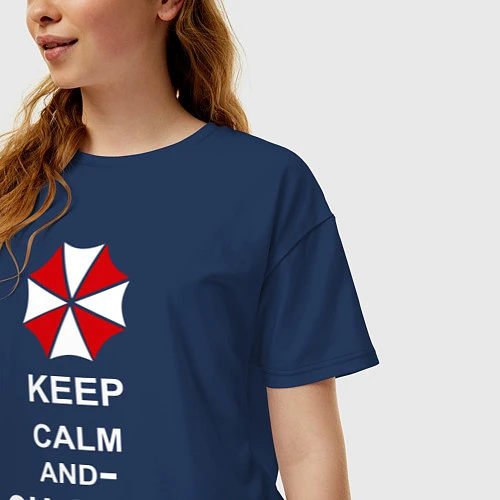 Женская футболка оверсайз Keep Calm & Oh Sh**, A Zombie / Тёмно-синий – фото 3