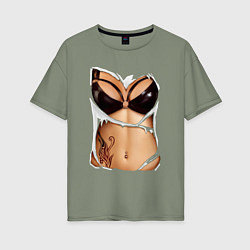 Футболка оверсайз женская Кожаный бюст, цвет: авокадо