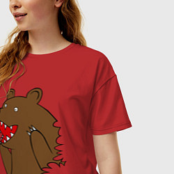 Футболка оверсайз женская Медведь цензурный, цвет: красный — фото 2