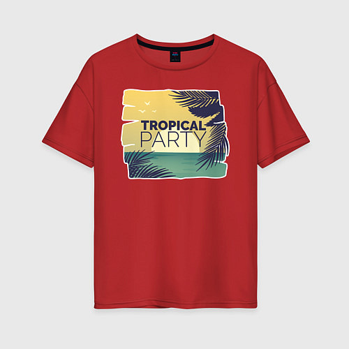 Женская футболка оверсайз Тропическое лето / Красный – фото 1
