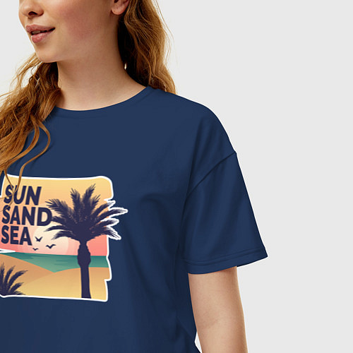 Женская футболка оверсайз Солнце, песок, море / Тёмно-синий – фото 3