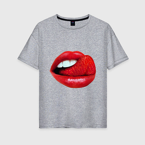 Женская футболка оверсайз Губы с клубникой / Меланж – фото 1
