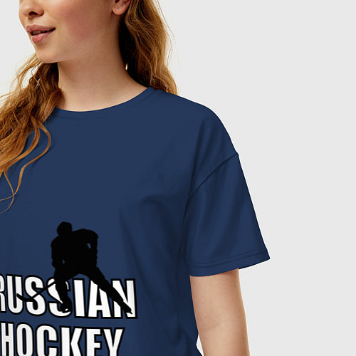 Женская футболка оверсайз Russian hockey / Тёмно-синий – фото 3