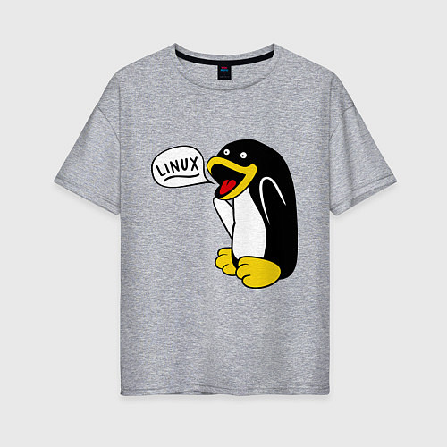 Женская футболка оверсайз Пингвин: Linux / Меланж – фото 1